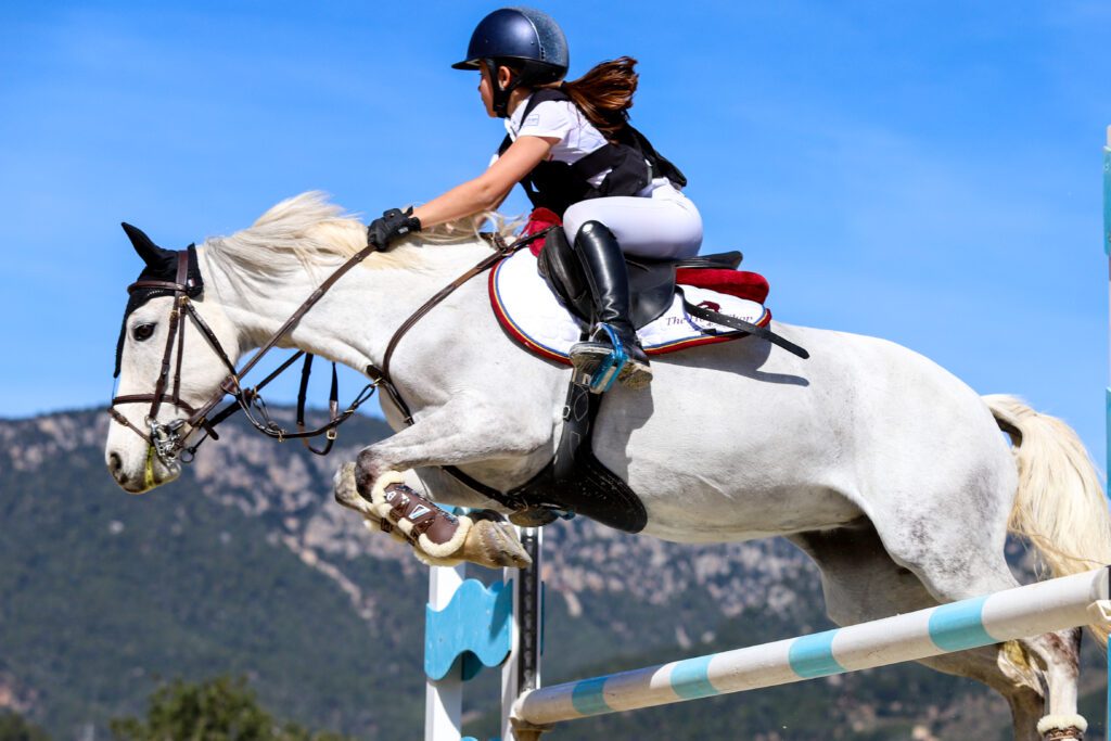 Girl on horse jumping fence